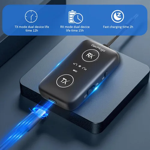 Miniatura 7 de 2025 Actualizado Transmisor Bluetooth 5.4 para Avión con Conjunto de Chips Qualcomm, ElecMoga Esenciales de Viaje para Avión Soporta 2 AirPods