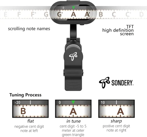 Miniatura 3 de Sondery afinador de guitarra y ukelele con clip recargable, pantalla TFT simple de fácil lectura, afinación extremadamente rápida y precisa