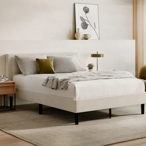 Nectar Base de cama y cabecero, lino, tamaño individual, patas de 8 pulgadas y listones de madera resistentes para apoyo, tapicería contemporánea y