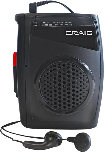 Craig Reproductor de cassette estéreo/grabadora con auriculares: radio AM/FM portátil y sistema de grabación de un solo toque