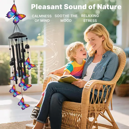 Miniatura 4 de Campanillas de Viento de Mariposa para Exteriores, Campanillas de Metal Negro al Aire Libre, Regalos de Mariposas para Mujeres/Hombres, Decoración