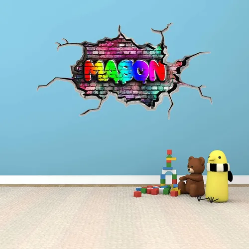 Miniatura 2 de Calcomanía de pared personalizada con nombre de graffiti 3D, calcomanía decorativa de vinilo artística personalizada, extraíble, despegar y pegar