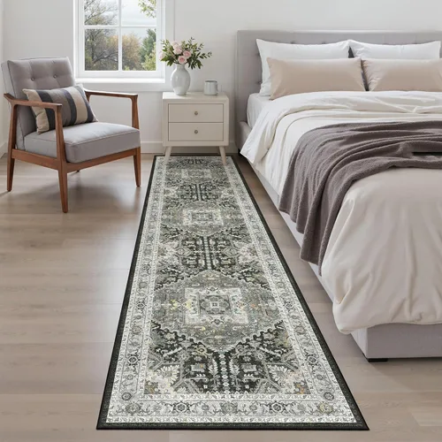 Miniatura 708 de Madane Tapete lavable de 2 x 10 pies para pasillo, cocina, recibidor, clásico, suave, antideslizante para interiores, casa de campo, baño, sala