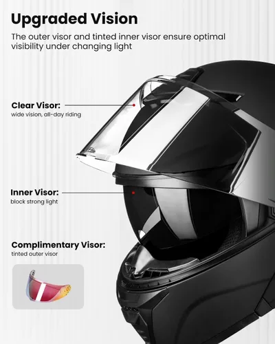 Miniatura 5 de ILM Casco modular de motocicleta para adultos, de cara completa, abatible, con doble visera, Street Bike Racing DOT modelo MM966