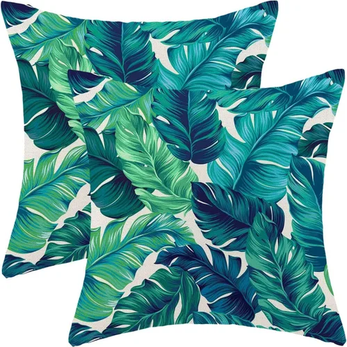 Miniatura 14 de AEIOAE Fundas de Almohada Costeras de 16 x 16 Pulgadas Juego de 2, Fundas Decorativas de Lino con Estampado de Peces Azules de Playa Oceánica