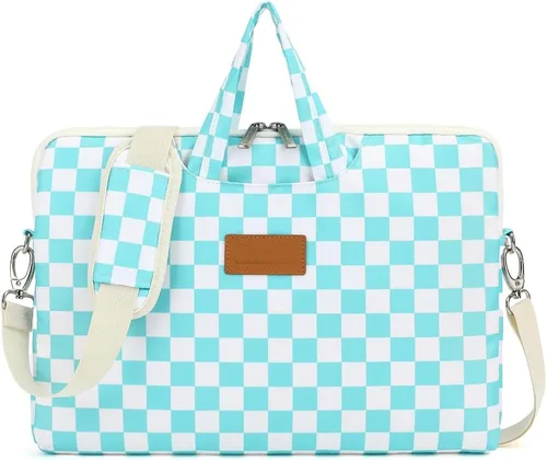 Miniatura 10 de canvaslife Bolso mensajero de hombro para computadora portátil con patrón de cuadros negro agua para portátil de 16 pulgadas y 15.6 pulgadas-16