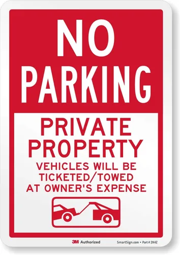 Miniatura 14 de SmartSign Letrero con texto en inglés "No Parking - Private Property, Vehicles Will Be Ticketed/Towed at Owner's Expense" Aluminio reflectante