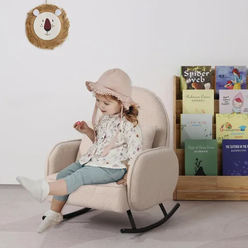 Miniatura 2 de Mecedora para bebé, silla para niños, sofá para niños, pie de metal tembloroso y tela sherpa, mecedora para niños y niñas (beige)