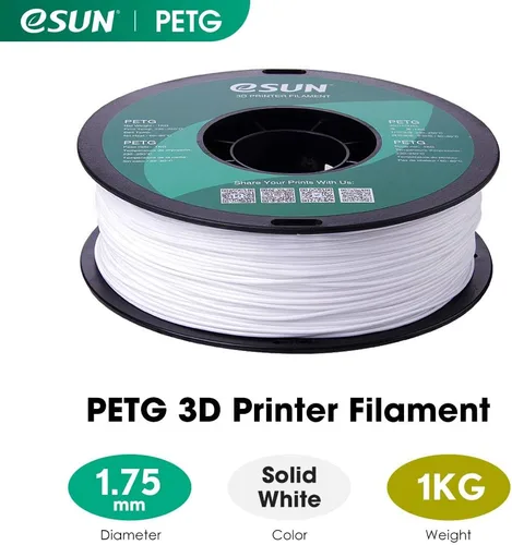 Miniatura 2 de eSUN – Filamento de impresora 3D PETG, 1.75 mm, color blanco, 1 kg (2.2 libras), sólido, opaco Blanco sólido