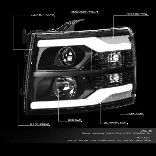 Miniatura 2 de DNA MOTORING HL-HPL-CSIL07-G2-BK-CL1 - Faro delantero de proyector DRL de doble LED compatible con Chevy Silverado 2007-2014, negro/transparente