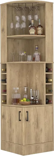 Miniatura 10 de Tuhome Syrah - Armario esquinero con dos estantes externos, estante para copas, ocho cubículos, diseño moderno para sala de estar o bar en casa