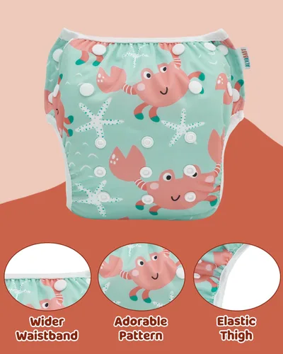 Miniatura 74 de Alva, Pañales de bebé para nadar, paquete de 2 unidades, talle único, reutilizable, lavable y ajustable de 0 a 36 meses. Tamaño de 10 a 40 lbs