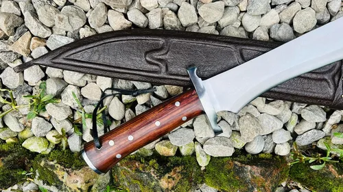 Miniatura 3 de Machete artesanal de 20" - Nepal forjado a mano - Espada de hoja de espiga completa - Acero de alto carbono - Mango de madera rosa con protector