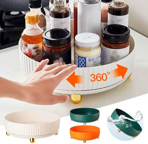 Miniatura 3 de Nuevo estante de almacenamiento giratorio con paño de limpieza, estante de especias giratorio de 360°, organizador de maquillaje giratorio