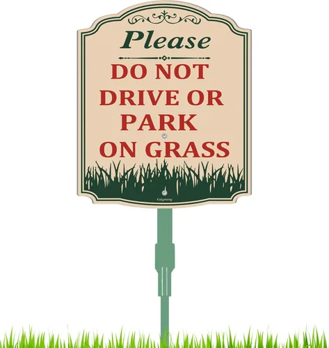 1 paquete de letreros de "Don't Drive or Park on Grass" de 12 x 10 pulgadas con estacas de metal de aluminio resistente a la intemperie, protección