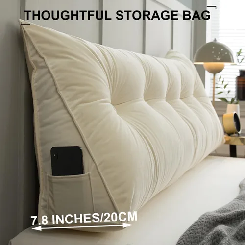 Miniatura 3 de Almohada de pared triangular con botones copetudos, cojín de apoyo de lectura, almohada de cama de lectura suave, color sólido, soporte para cuello