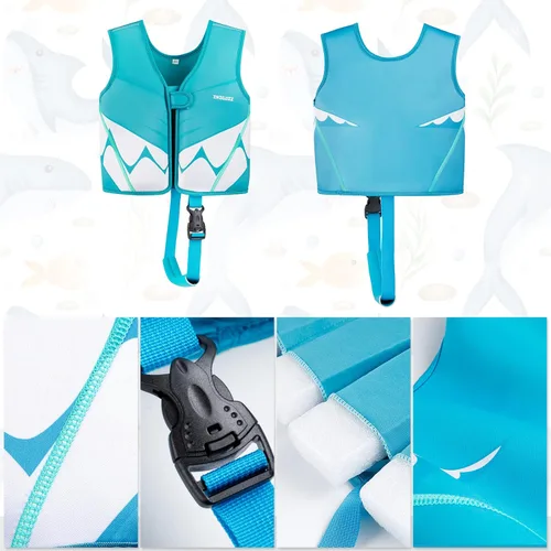 Miniatura 9 de Chaleco de natación para niños pequeños, chaqueta de natación para niños, chaleco de entrenamiento de natación con correa de seguridad ajustable Azul