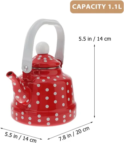 Miniatura 2 de Cabilock Tetera esmaltada, tetera con asa, olla de agua caliente de calentamiento rápido de 1.1 cuartos de galón para gas, inducción, electricidad