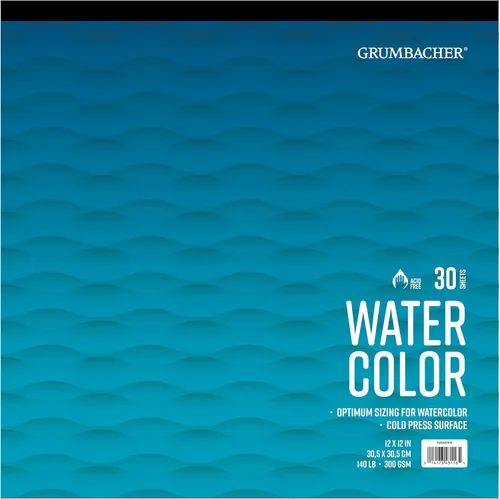 Grumbacher Bloc de papel de acuarela de prensa en frío de 12 x 12 pulgadas, 140 lb. / 300 GSM, encuadernado con cinta, 30 hojas/bloc, 1 cada uno