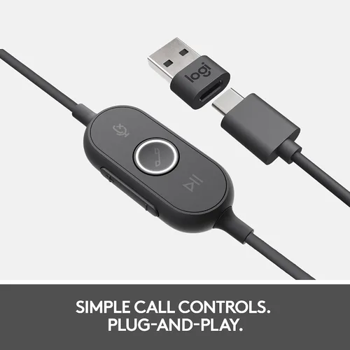 Miniatura 4 de Logitech Zone 750 Auriculares con cable para la oreja con micrófono avanzado de cancelación de ruido, USB-C simple y adaptador USB-A incluido