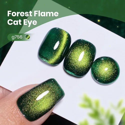 Miniatura 2 de Beetles Forest Flame - Esmalte de uñas de gel verde ojo de gato, 0.5 onzas líquidas, esmalte de gel verde ojo de gato con purpurina magnética H