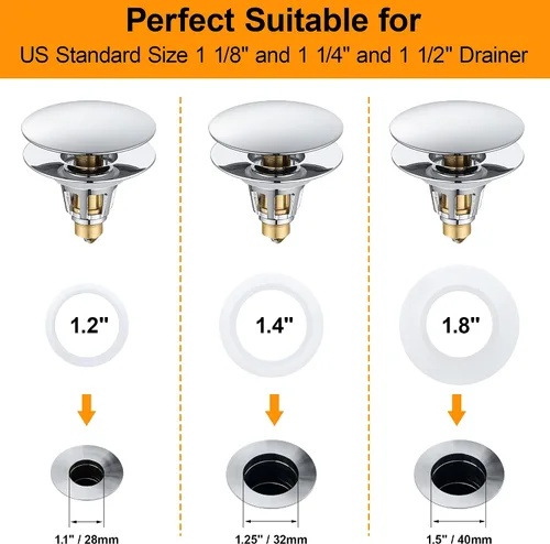 Miniatura 2 de Tapón universal para fregadero de baño, tapón de drenaje de fregadero de 1.1 a 1.5 pulgadas, colador de drenaje de lavabo desplegable tipo bala