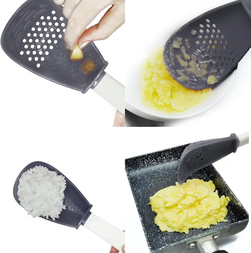 Miniatura 3 de Aparatos de cocina multifuncionales 6 en 1, 356°F resistentes al calor, separador de huevos, cocina, drenaje, puré, rejilla, cuchara de cocina, gris