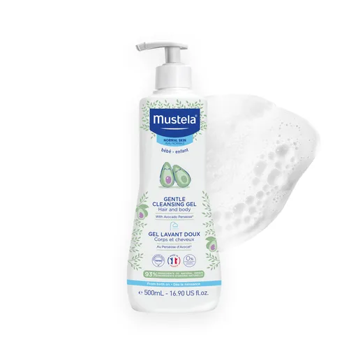 Mustela Gel de Limpieza Suave para Bebé - Jabón para el Cabello y Cuerpo del Bebé - con Aguacate Natural Fortificado con Vitamina B5 - Fórmula