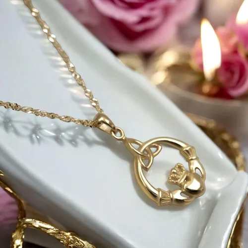 Miniatura 12 de 925 Sterling Silver Irish Claddagh Necklace - Trinity Celtic Knot Pendant with 20" Inch Chain - Hands Holding Heart Crown Charm - Love Celtic