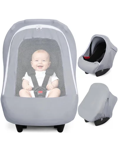 Miniatura 10 de Metplus Funda para Asiento de Carro de Bebé 2 en 1, Funda de Uso Múltiple para Toldo de Asiento de Carro de Bebé con Sombrilla de Privacidad, Rosa