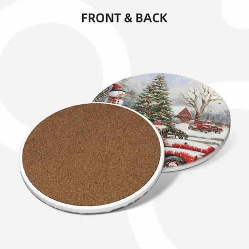 Miniatura 2 de Juego de 4 posavasos de cerámica absorbentes de nieve con diseño de cardenal de Navidad para el invierno, juego de 4 posavasos redondos para mesa