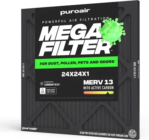 Miniatura 27 de PuroAir Filtro Mega - Filtro de aire de 12x12x1 MERV 13 para el hogar con carbón activado - Filtros alérgenos, caspa de mascotas, humo, polvo