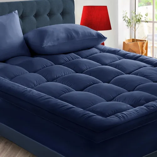 CYMULA Cubrecolchón Tamaño Queen - Funda de Colchón de Refrigeración Extra Gruesa para el Dolor de Espalda - Protector de Colchón Suave, Azul marino