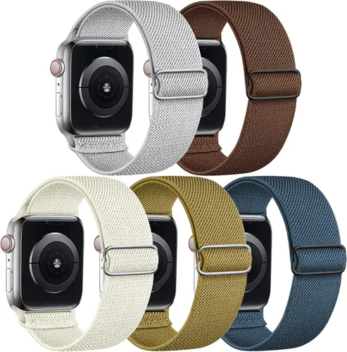 Miniatura 8 de 5 Pack de bandas elásticas de nylon compatibles con Apple Watch de 40 mm, 41 mm, 42 mm, 44 mm, 45 mm, 46 mm, 49 mm, 38 mm para mujeres y hombres