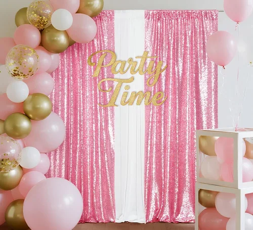 Miniatura 5 de Juya Delight Cortinas de fondo de lentejuelas rosa fucsia, 2 paneles de 2 x 8 pies, fondo brillante de alta densidad, cortinas de fotografía