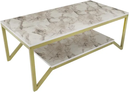 Miniatura 4 de Flora - Mesa auxiliar rectangular moderna de diseño industrial de 47 pulgadas de ancho, parte superior de madera con acabado de mármol, marco