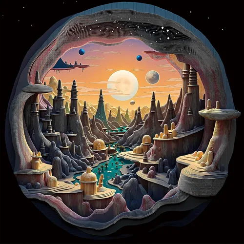 Rompecabezas de Arte Visual 3D para Adultos 1000 Piezas, Paisaje de Planeta Alienígena en Cueva, Rompecabezas Familiares Desafiantes, Gran Idea de