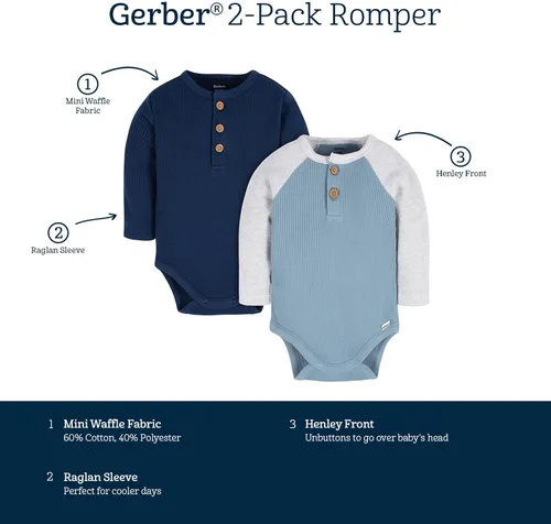 Miniatura 6 de Gerber Paquete de 2 mamelucos Henley de manga larga para bebé niño