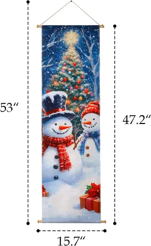 Miniatura 4 de SOFFEE DESIGN Lienzo de árbol de Navidad de 16 x 47 pulgadas, 6 luces LED, decoración de pared de invierno, punto focal de entrada de vacaciones