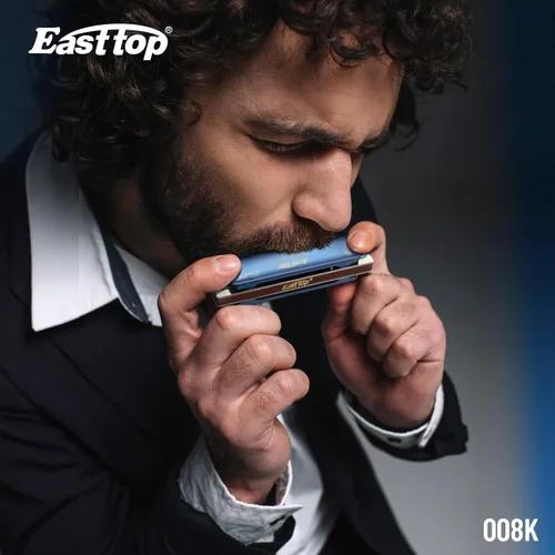 Miniatura 6 de East top - Armónica llave de C, armónica de 10 agujeros 008K diatónica con estuche azul, armónica estándar para adultos, profesionales, Azul-C