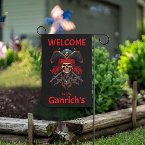 Miniatura 6 de Bandera de pirata de bienvenida personalizada con tu nombre, bandera de jardín de 12 x 18 pulgadas, bandera náutica de barco de doble cara, regalos