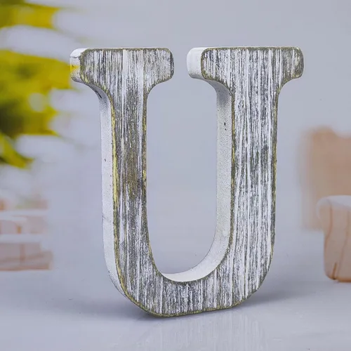 Miniatura 20 de Letras de madera rústica sin terminar de 6 pulgadas para decoración de pared, letras decorativas de pie en rodajas, decoración de tablero