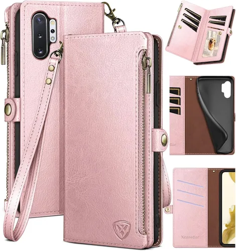 Miniatura 13 de XcaseBar Funda tipo cartera para Samsung Galaxy Note 10 Plus con cremallera y tarjetero de crédito con bloqueo RFID, funda de piel sintética