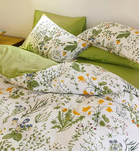 Miniatura 3 de KAREVER Juego de edredón botánico tamaño matrimonial, color blanco y verde salvia, juego de ropa de cama floral con patrón de jardín impreso