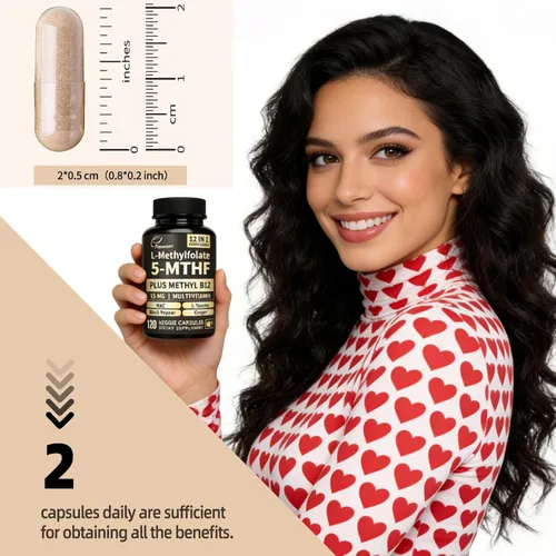 Miniatura 5 de L Metilfolato 15mg Plus Metil B12 - Suplemento metilado de vitamina B9 (5-MTHF) para la salud del cerebro, el estado de ánimo y la energía, alta