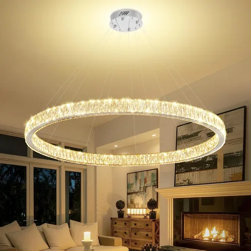 Miniatura 23 de Araña de Cristal LED Moderna Regulable de 8" Anillo Dorado Luminarias Colgantes para Isla de Cocina Comedor Sala de Estar