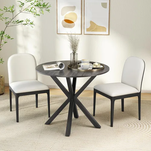 Miniatura 4 de Tangkula Mesa de comedor redonda de 36 pulgadas, mesa de cocina moderna de mediados de siglo con patas de madera de goma, mesa vintage con base