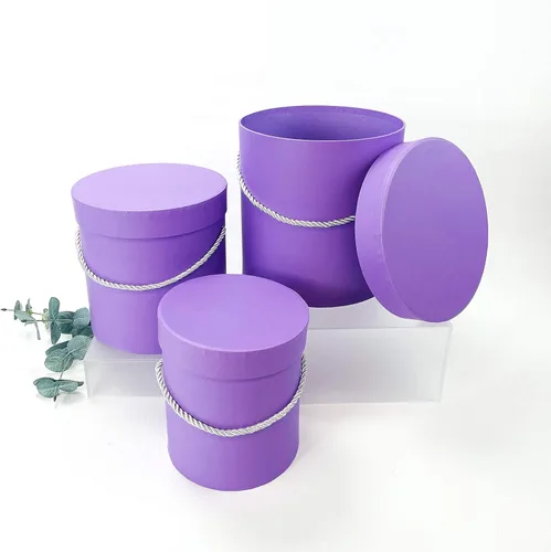 Miniatura 6 de UNIKPACKAGING Caja de flores redonda de alta calidad, cajas de regalo para arreglos florales y de regalo, juego de 3 piezas (lavanda)