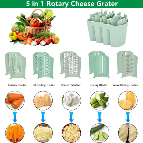 Miniatura 2 de Rallador giratorio 5 en 1, artefacto de cocina 5 en 1, picador de alimentos AYUBOC 5 en 1 gourmet, rallador de queso 5 en 1, picador de alimentos
