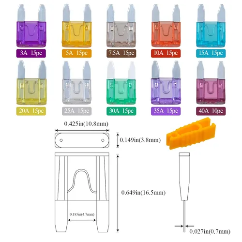 Miniatura 5 de Road Passion 145 piezas Mini Blade Fusible Surtido Auto Motocicleta SUV Fusibles Kit 3A 5A 7.5A 10A 15A 20A 25A 30A 35A 40A